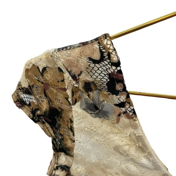 Topshop Black Brown Double V Floral Lace Woman's Mini Skater Dress - Picture 4 of 7